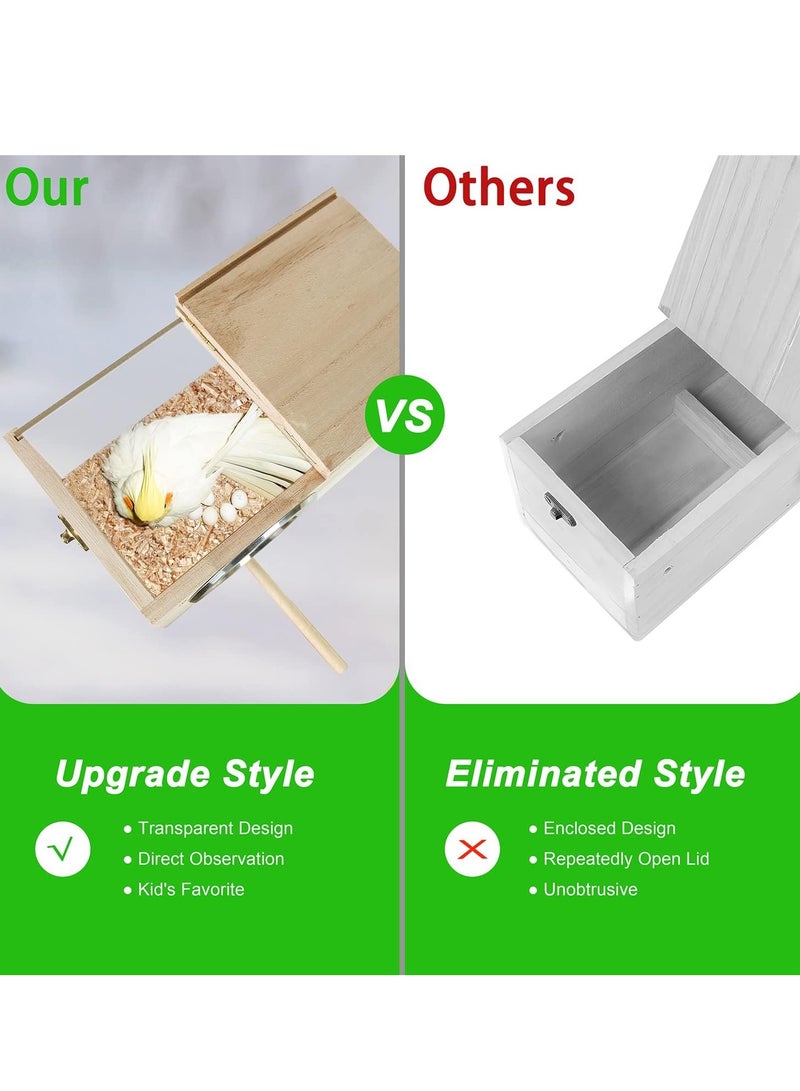 RATSAW Wood Nest Parakeet Nesting Box Transparent Bird Nest Breeding Box with Perch Wood Bird House for Cage Budgie Love Birds Cockatiel Conure Finch Parrot Small to Medium Birds M - Image 5