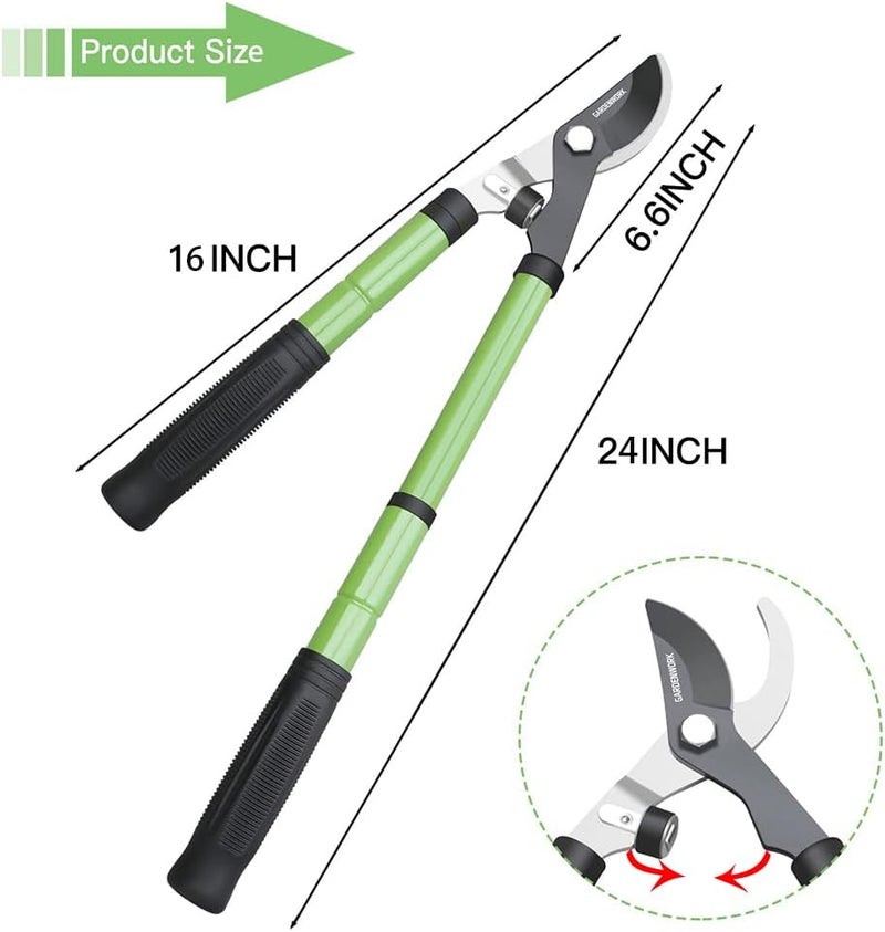 GARDENWORK Extendable Bypass Loppers Tree Trimmer with Compound Action,17-23" Telescopic Heavy Duty Branch Cutter,SK5 Sharp Blade Cutting 2 in Shrubs and Branches - Image 2