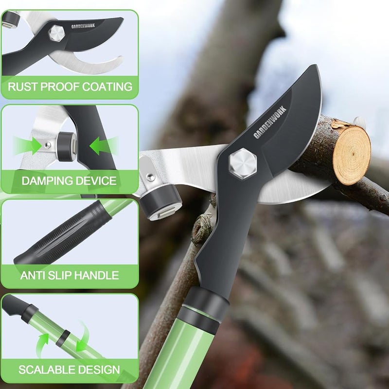 GARDENWORK Extendable Bypass Loppers Tree Trimmer with Compound Action,17-23" Telescopic Heavy Duty Branch Cutter,SK5 Sharp Blade Cutting 2 in Shrubs and Branches - Image 3
