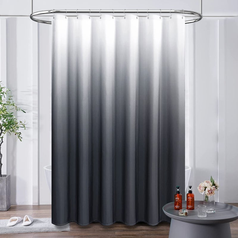 BTTN Grey/Gray Shower Curtain  Ombre Linen Textured Heavy Duty Fabric Shower Curtain Set with Plastic Hooks  Modern Hotel Chic Decorative Thick Cloth Curtain for Bathroom Showers and Bathtubs  72 x 72