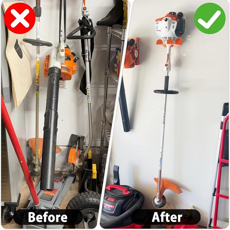 Orange Heavy Duty Wall Mounted Trimmer Rack Garage Organizer For Weed Wacker And Lawnmower - Image 5
