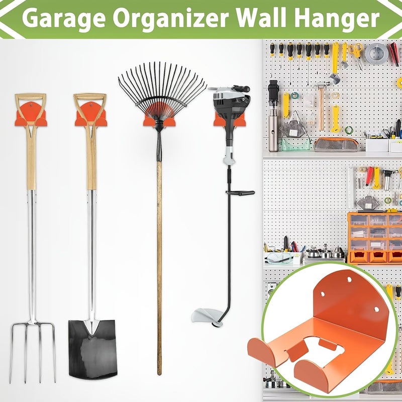 Orange Heavy Duty Wall Mounted Trimmer Rack Garage Organizer For Weed Wacker And Lawnmower - Image 2