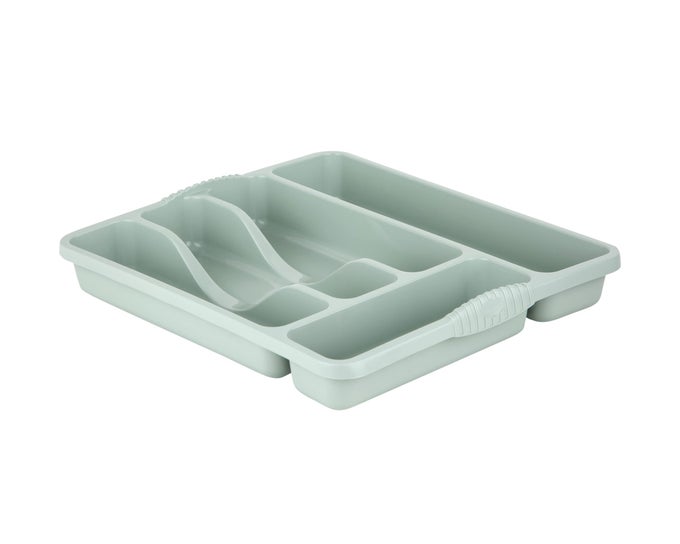 PLASTIC KITCHEN CUTLERY TRAY ORGANISER RACK HOLDER DRAWER INSERT TIDY STORAGE SAGE