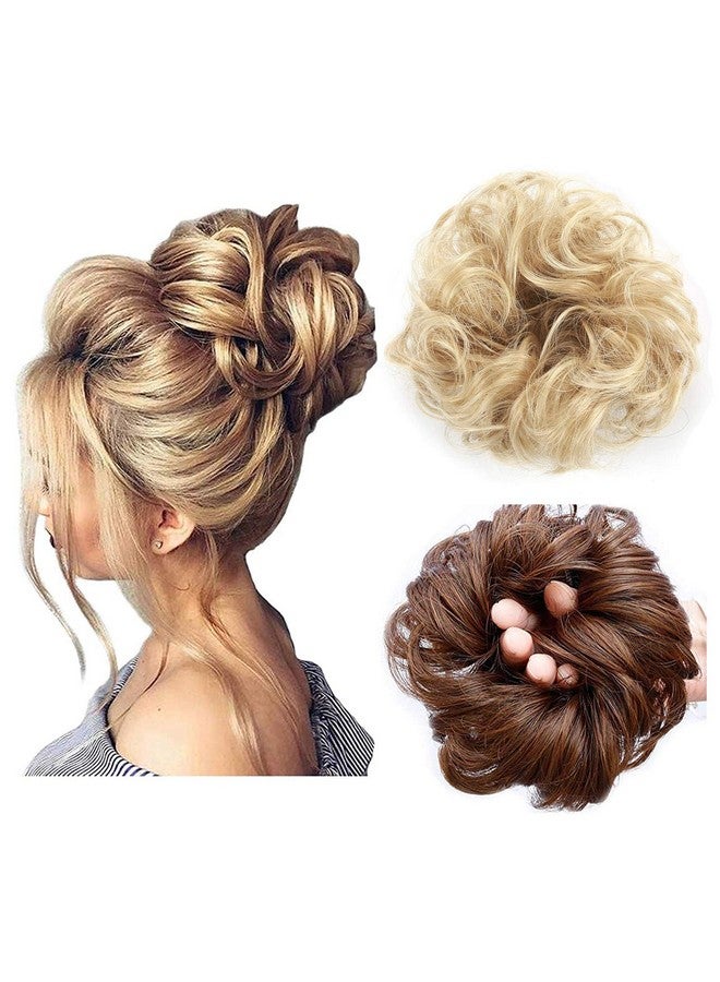 ASUITOFK Suitofk Messy Bun Hair Piece Thick Updo Scrunchies Synthetic Hair Extensions Ponytail Hair Wig Hairpiece Pale Golden Blonde & Bleach Blonde Mixed - Image 2