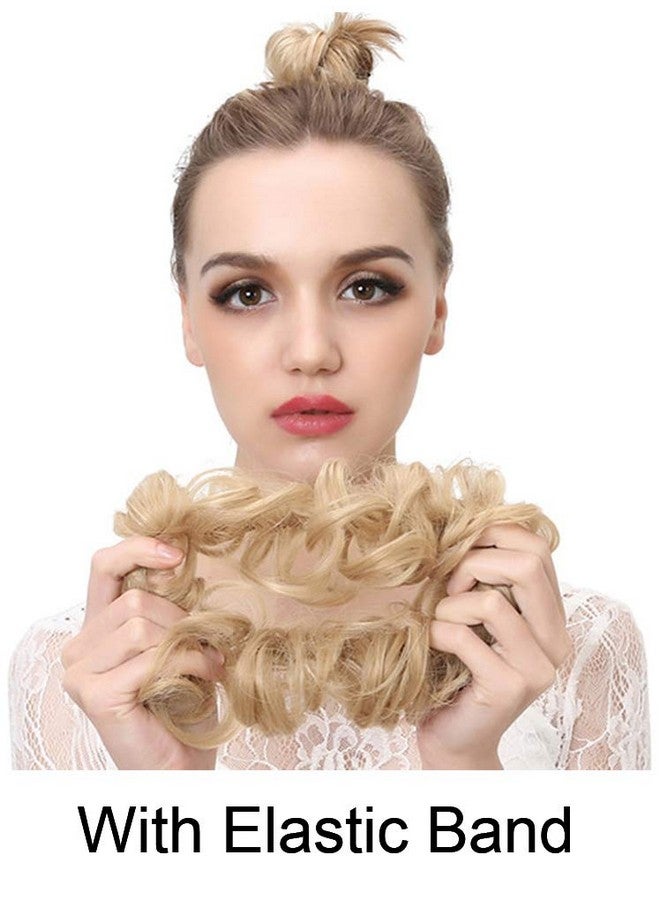 ASUITOFK Suitofk Messy Bun Hair Piece Thick Updo Scrunchies Synthetic Hair Extensions Ponytail Hair Wig Hairpiece Pale Golden Blonde & Bleach Blonde Mixed - Image 5