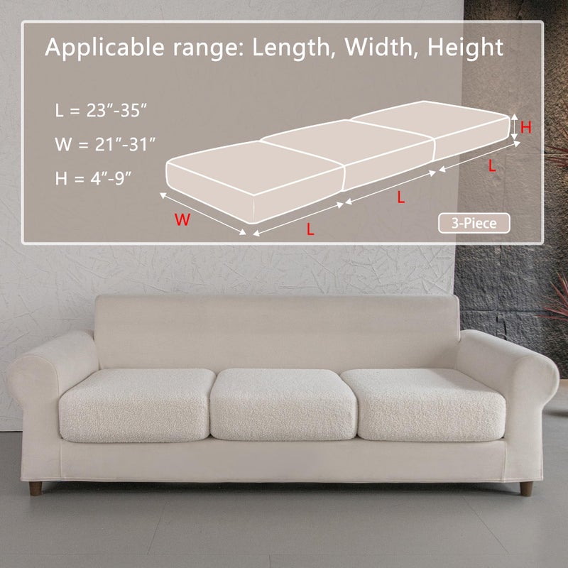 OHSIO Couch Cushion Covers for Sectional Sofa, Stretch Soft Sofa Slipcovers Washable Wear-Resistant Universal Furniture Protector for Living Room(3 Seaters Covers, Ivory) - Image 2