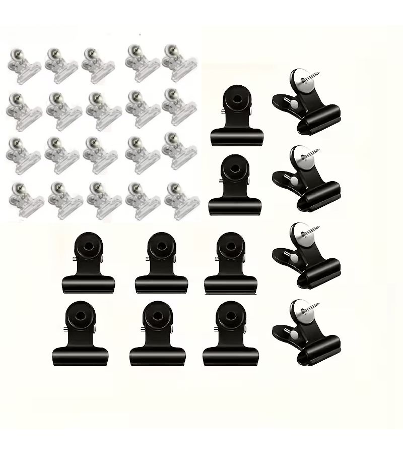 24pcs Black and Transparent Plastic Push Pin Clips for Bulletin Boards Photos Office - Image 1