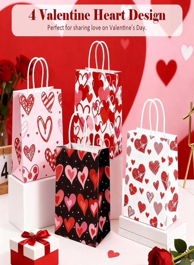 شنتوب شينتوب، 24 قطعة من أكياس هدايا عيد الحب بمقابض، أكياس ورقية صغيرة لتوزيعات الحفلات، أكياس هدايا كرافت مطبوعة بقلوب، مناسبة لتبادل الهدايا في الفصول الدراسية، وحفلات الصديقات، وحفلات توديع العزوبية (8.3 × 5.9 × 3.1 بوصة) - Image 4