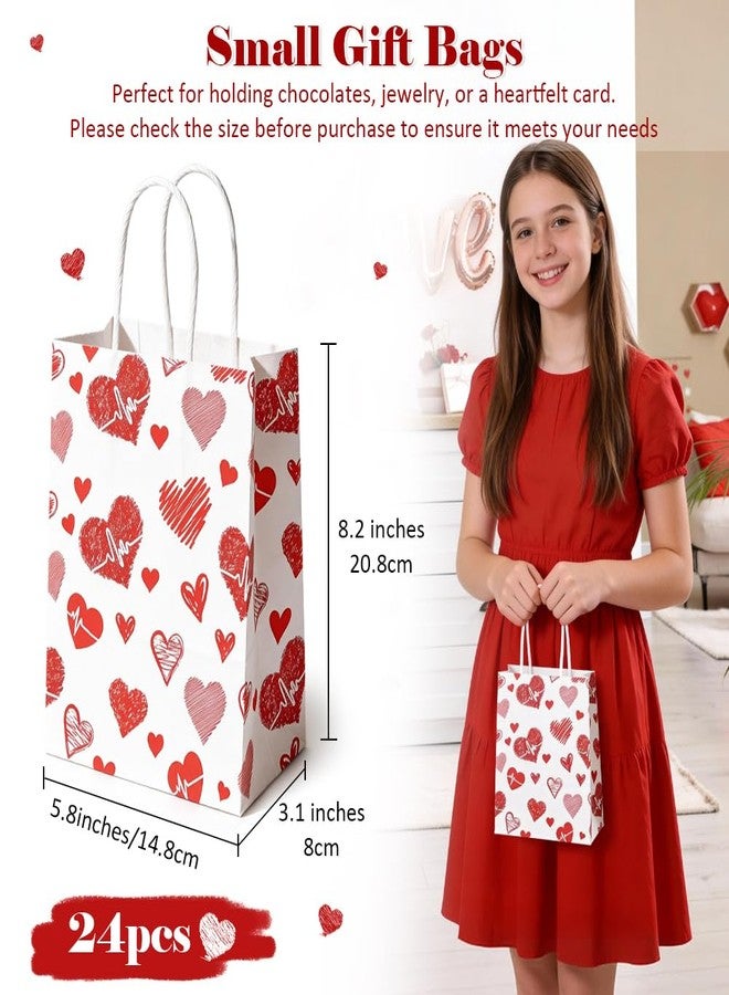 شنتوب شينتوب، 24 قطعة من أكياس هدايا عيد الحب بمقابض، أكياس ورقية صغيرة لتوزيعات الحفلات، أكياس هدايا كرافت مطبوعة بقلوب، مناسبة لتبادل الهدايا في الفصول الدراسية، وحفلات الصديقات، وحفلات توديع العزوبية (8.3 × 5.9 × 3.1 بوصة) - Image 2