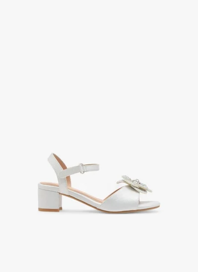 Celeste Girls Floral Accent Block Heel Sandals with Hook and Loop Closure