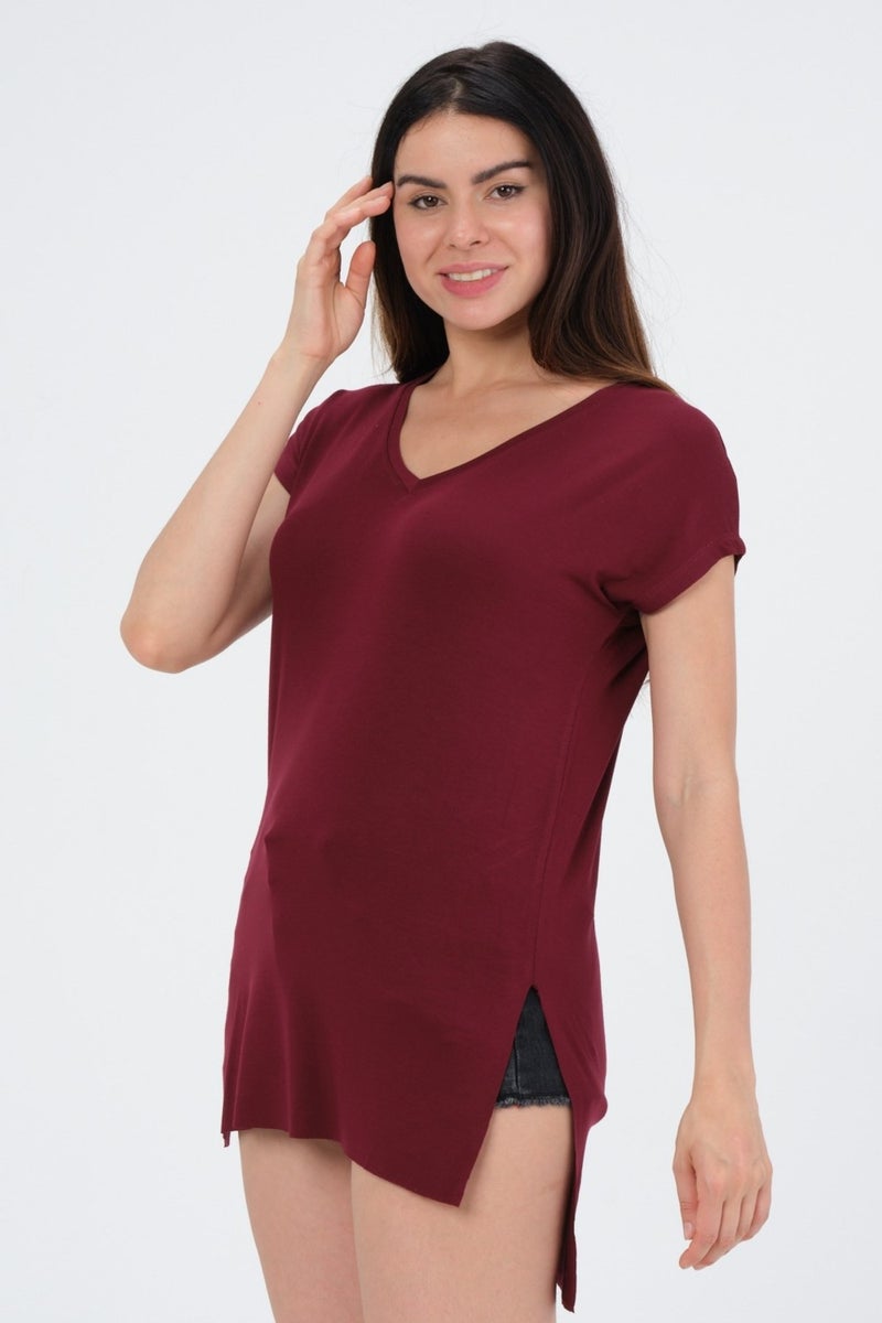 RICH Claret Red Women's V Neck T-Shirt T-Shirt  - Image 1