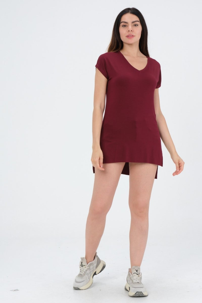 RICH Claret Red Women's V Neck T-Shirt T-Shirt  - Image 3