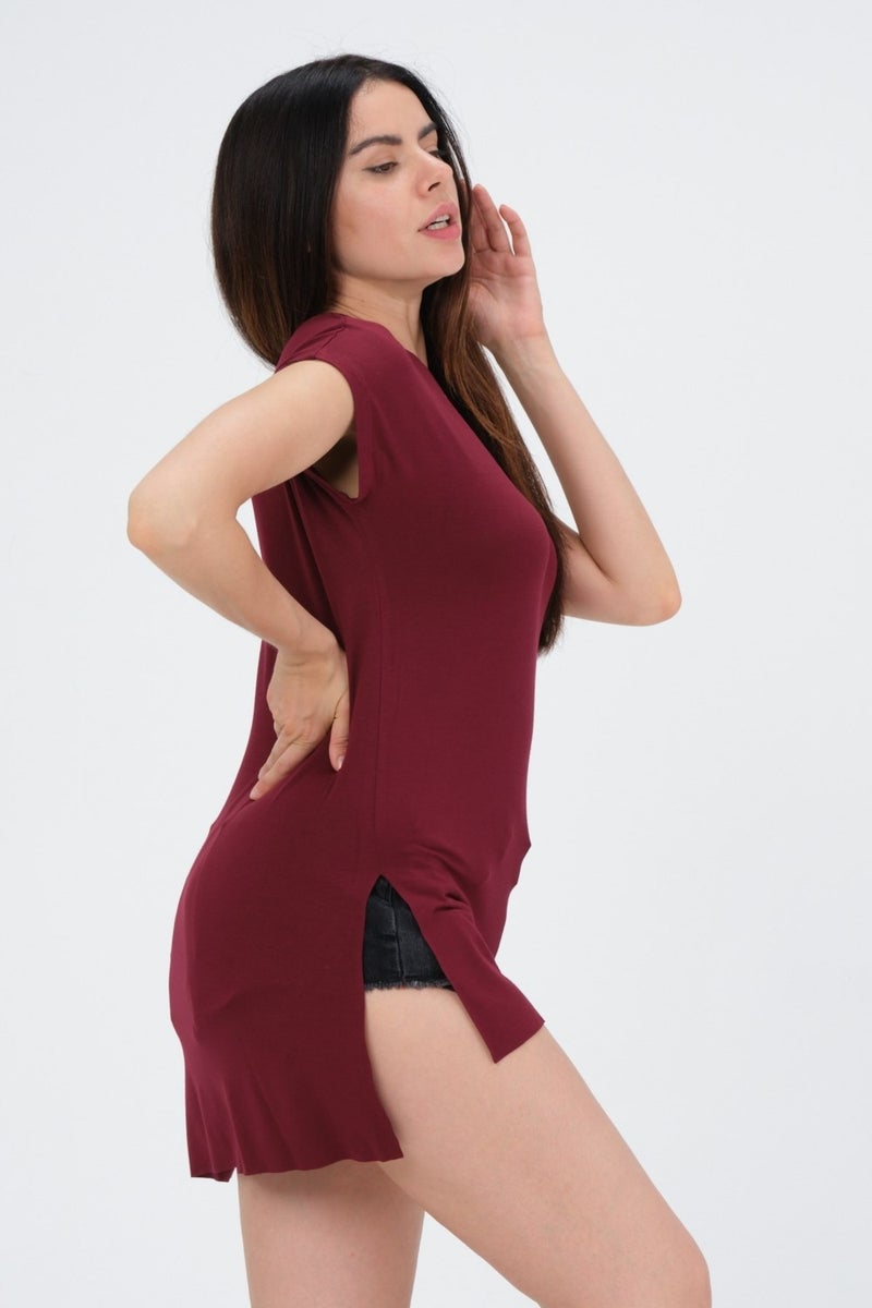 RICH Claret Red Women's V Neck T-Shirt T-Shirt  - Image 2
