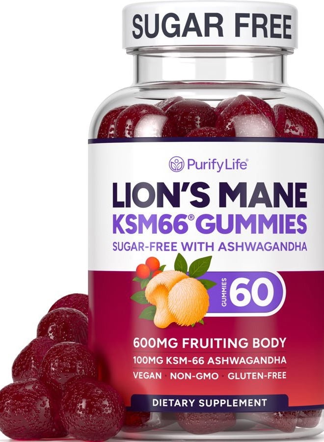 Purify Life Sugar Free Lions Mane Supplement Gummies - Nootropic Supplement for Cognition, Brain Power, and Stress Response - Natural Berry Flavor - 60ct - Image 1