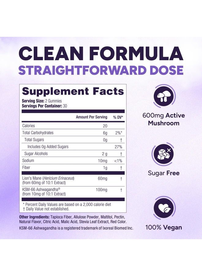 Purify Life Sugar Free Lions Mane Supplement Gummies - Nootropic Supplement for Cognition, Brain Power, and Stress Response - Natural Berry Flavor - 60ct - Image 2