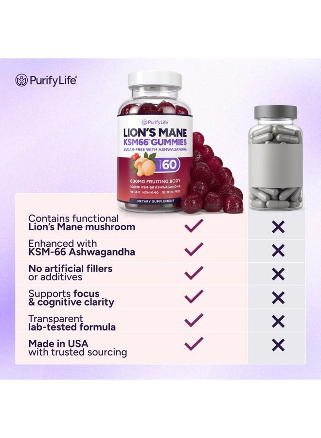 Purify Life Sugar Free Lions Mane Supplement Gummies - Nootropic Supplement for Cognition, Brain Power, and Stress Response - Natural Berry Flavor - 60ct - Image 5
