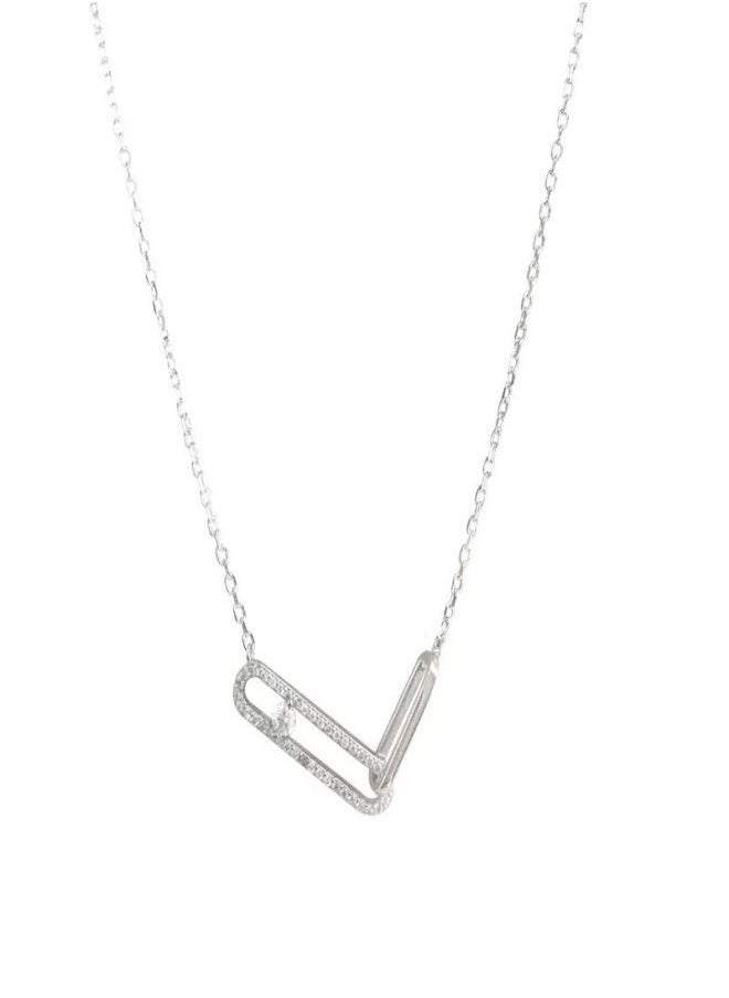 Satinior - Light luxury niche design flash diamond double brooch necklace - Image 1