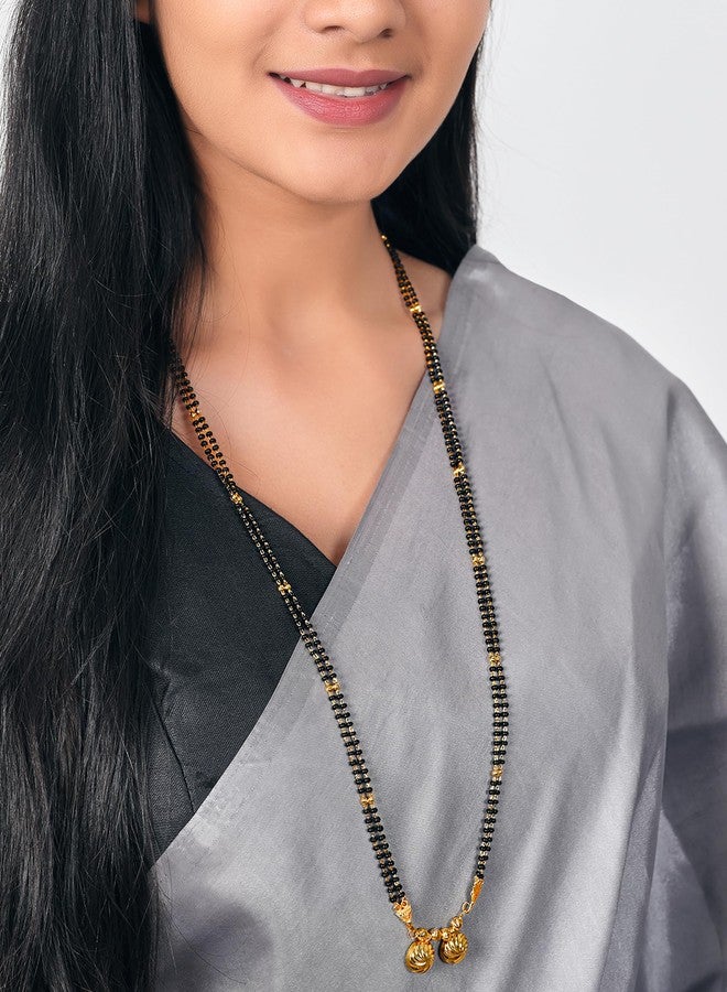 JHB 30 inch jewellery's Traditional Temple Forming One Gram Gold Stylish Maharashtrian Wati Mangal sutra Long Set Tanmaniya Black Vati Mangalsutra For Women - Image 2