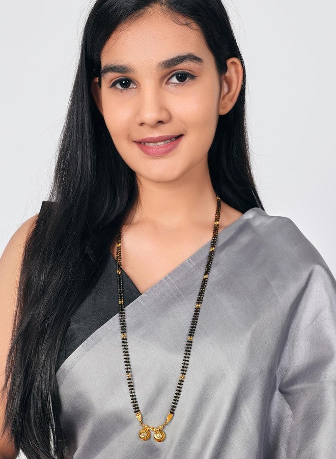 JHB 30 inch jewellery's Traditional Temple Forming One Gram Gold Stylish Maharashtrian Wati Mangal sutra Long Set Tanmaniya Black Vati Mangalsutra For Women - Image 5