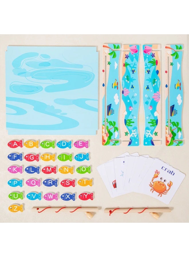 F.A.M.S Magnetic Fishing Alphabet Game for Kids – A-Z Wooden Letters, Word Matching Cards, Educational Montessori Toy for Toddlers 3+, Hand-Eye Coordination, Learning & Spelling Activity Set - Image 5