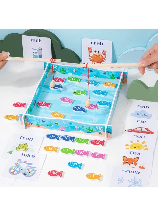 F.A.M.S Magnetic Fishing Alphabet Game for Kids – A-Z Wooden Letters, Word Matching Cards, Educational Montessori Toy for Toddlers 3+, Hand-Eye Coordination, Learning & Spelling Activity Set - Image 3
