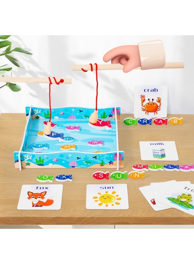 F.A.M.S Magnetic Fishing Alphabet Game for Kids – A-Z Wooden Letters, Word Matching Cards, Educational Montessori Toy for Toddlers 3+, Hand-Eye Coordination, Learning & Spelling Activity Set - Image 1