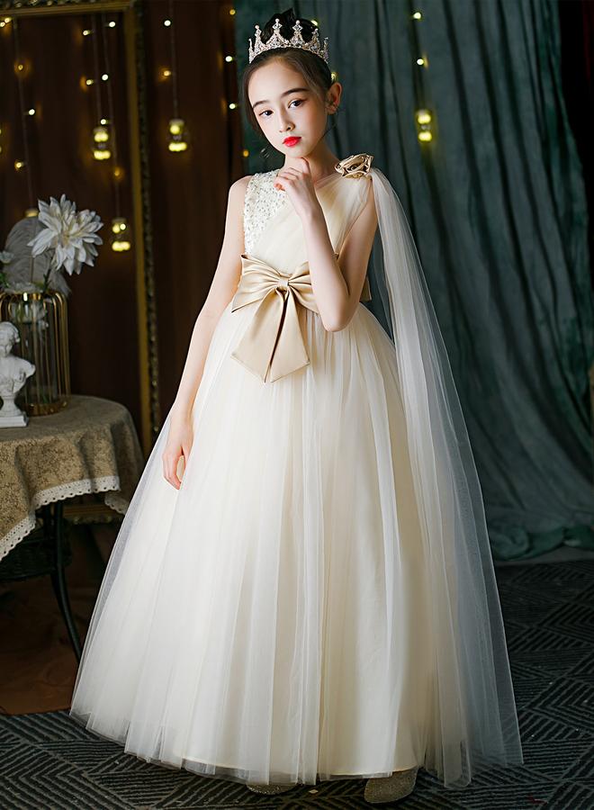 Take Two Cream Embellished Bow Detail Mesh Party Dress - Image 3