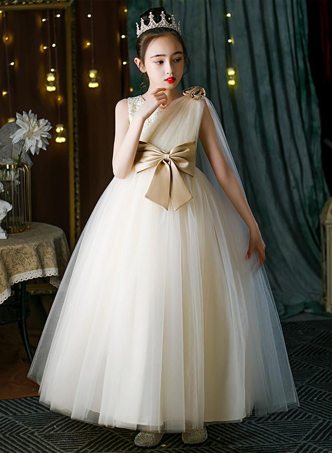 Take Two Cream Embellished Bow Detail Mesh Party Dress - Image 1