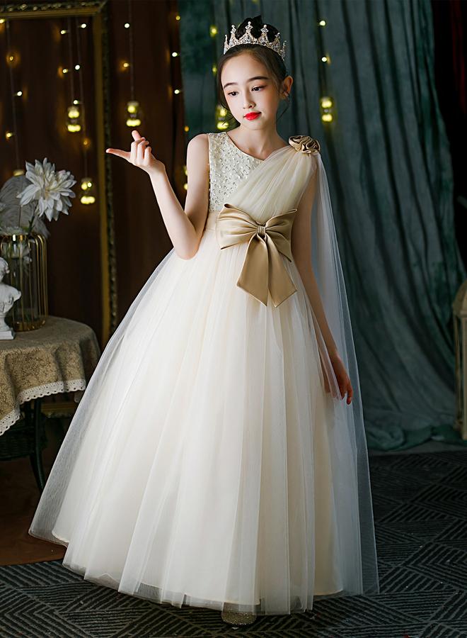 Take Two Cream Embellished Bow Detail Mesh Party Dress - Image 4