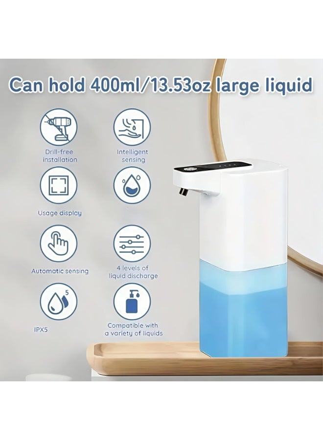 Automatic Foaming Soap Dispenser Touchless, USB Rechargeable Smart Hand Soap Dispenser, 4-Level Adjustable, 13.5oz/400mL Wall Mount for Bathroom Kitchen Dish Soap - Image 2