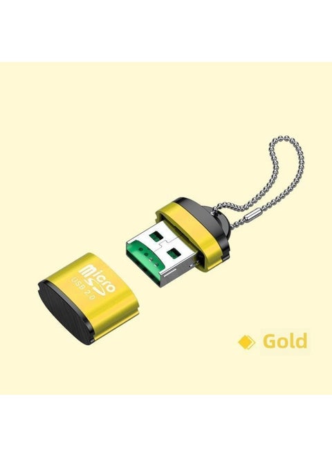 قارئ بطاقات صغير، بطاقة SD، بطاقة TF، بطاقة ذاكرة، محول عالي السرعة، كاميرا رقمية بسيطة، بطاقة عالمية للسيارة 2.-اللون: قارئ بطاقات Usb2.0 موديل سبيكة [ذهبي] -السعة: USB2.0