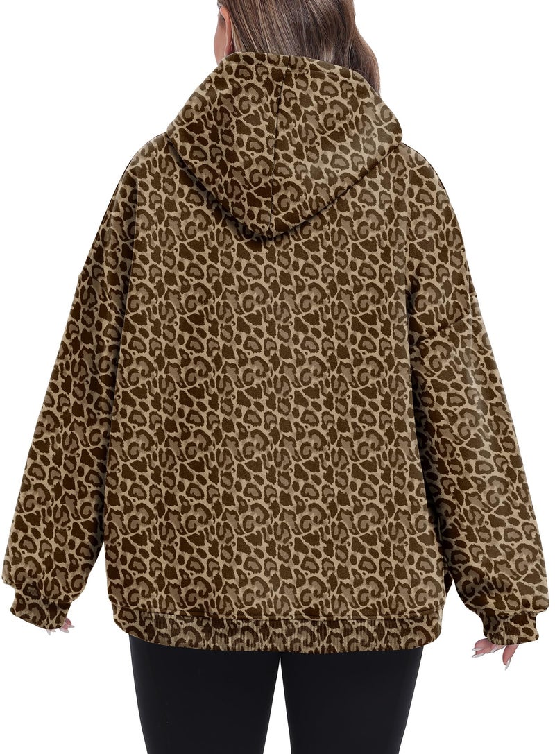 OLRIK Womens Plus Size Hoodies Fleece Hooded Sweatshirt Light Weight Sweater with Kangaroo Pocket Cozy Loose Fit Cheetah Print-3X - Image 3