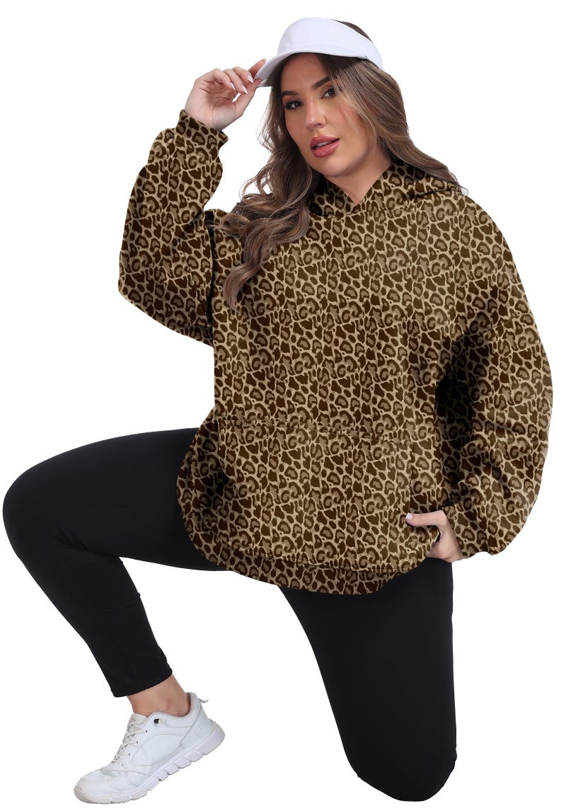 OLRIK Womens Plus Size Hoodies Fleece Hooded Sweatshirt Light Weight Sweater with Kangaroo Pocket Cozy Loose Fit Cheetah Print-3X - Image 4