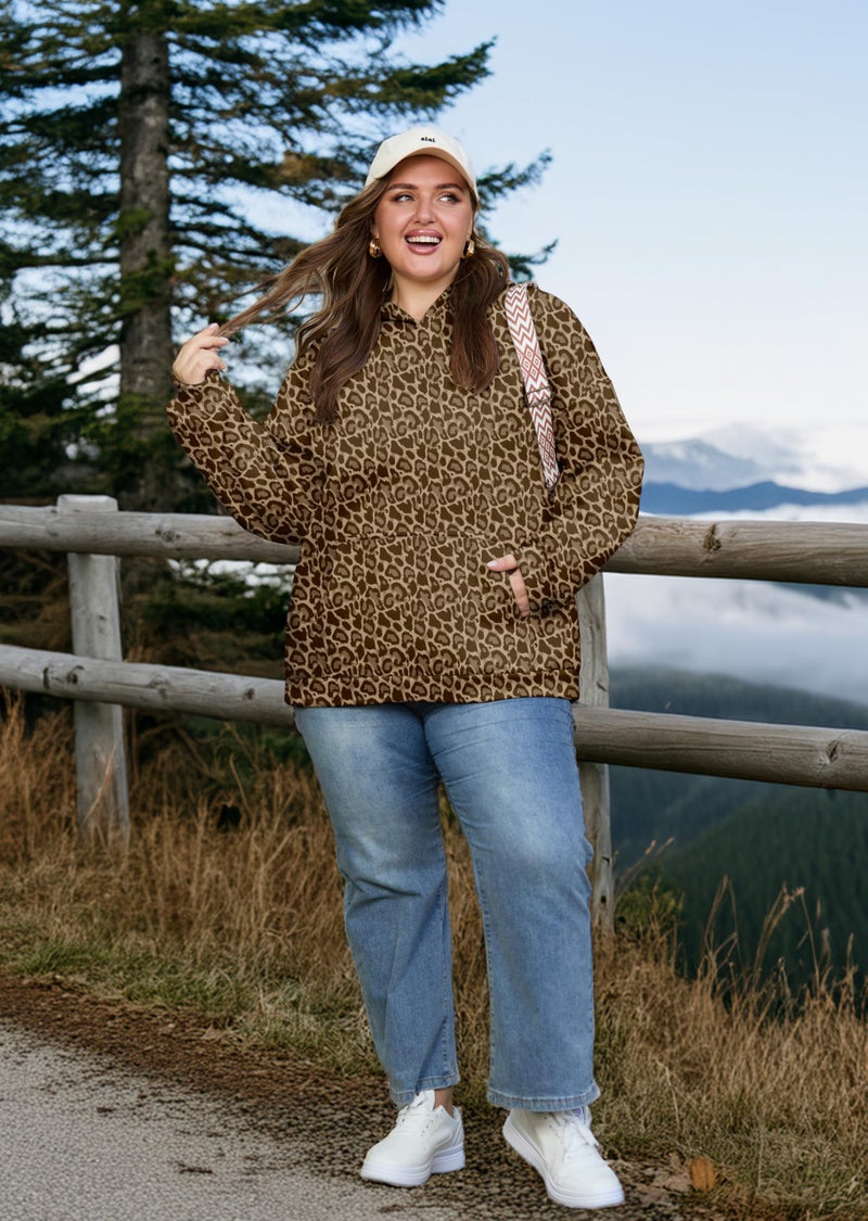OLRIK Womens Plus Size Hoodies Fleece Hooded Sweatshirt Light Weight Sweater with Kangaroo Pocket Cozy Loose Fit Cheetah Print-3X - Image 5