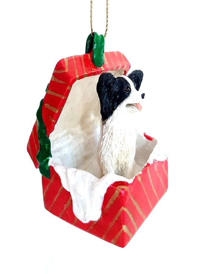 Conversation Concepts Papillon Dog Black Sits in a Red Gift Box Christmas Ornament New RGBD47B - Image 3