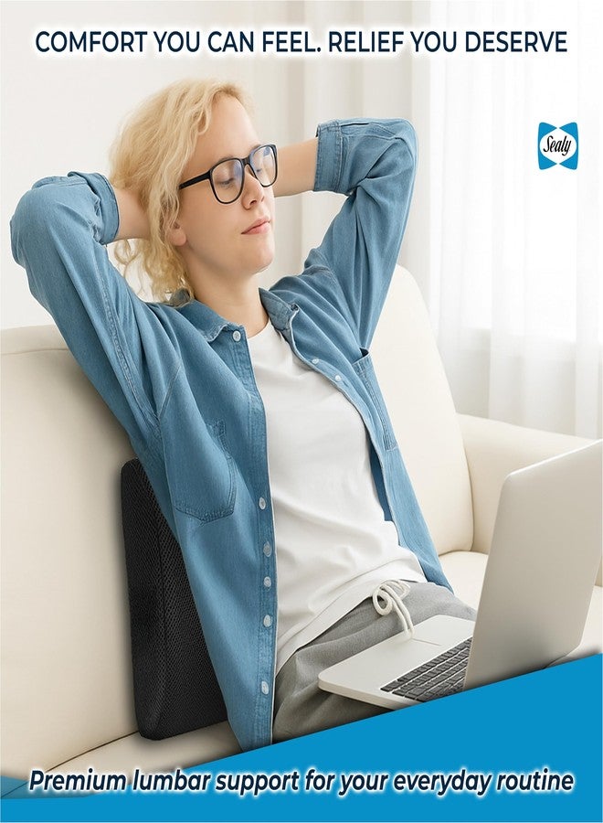 Sealy وسادة دعم أسفل الظهر من سيالي لكرسي المكتب ومقعد السيارة - تخفيف آلام أسفل الظهر، وسادة أسفل الظهر من رغوة الذاكرة ودعامة الظهر لتصحيح الوضعية - Image 3