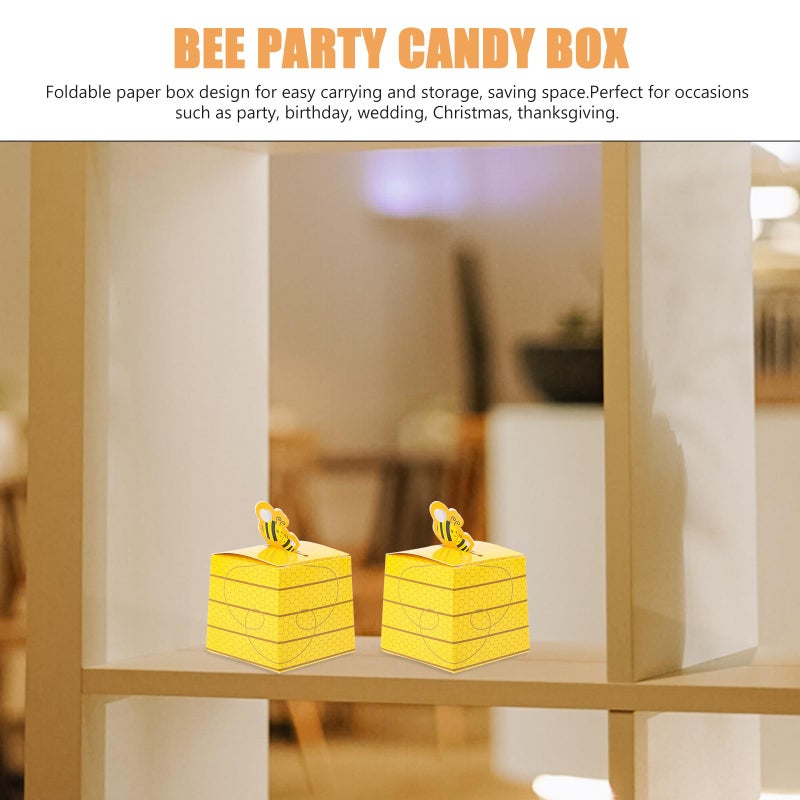 Small Folding Paper Cake Cookie Boxes 50pcs Bee Theme Party Favor Packaging - Image 4