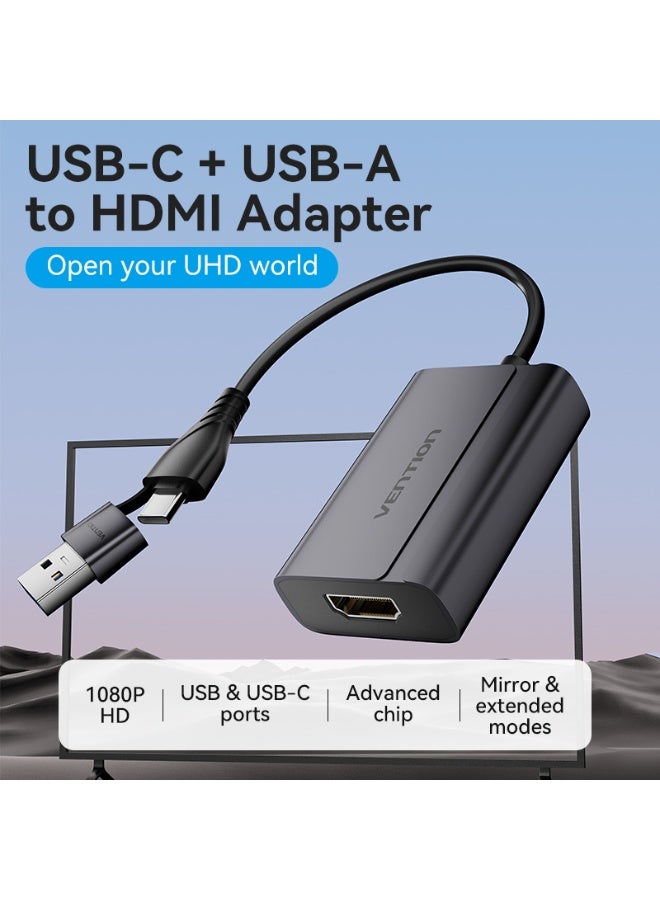 VENTION USB-C + USB-A to HDMI Adapter 0.15M Gray Aluminum Alloy Type Model# ACYHB - Image 2