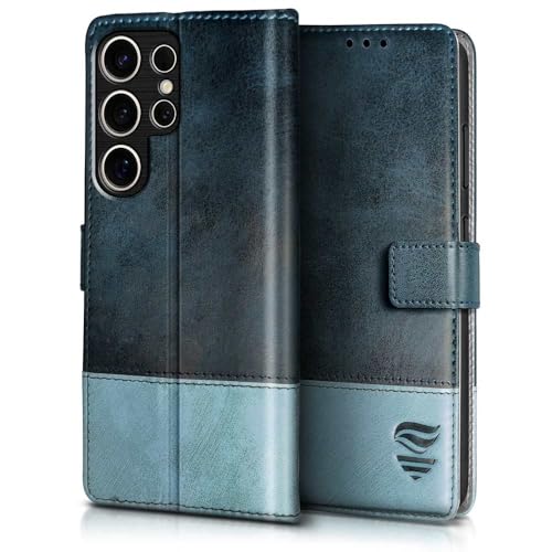 FLIPPED Vegan Leather Flip Case Back Cover for Samsung Galaxy S25 Ultra 5G (Flexible, Shock Proof | Hand Stitched Leather Finish | Card Pockets Wallet & Stand | Blue with Aquamarine) - Image 3