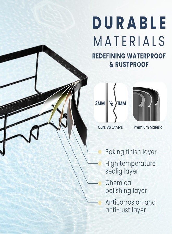 Sben Shower Caddy Adhesive, Rustproof Organizer, 5 Pack Rustproof Bathroom Shelves, Large Capacity No-Drill, Rack Storage Accessories with 2 Soap Dish, Toothbrush Holder and 8 Hooks Home Decor Black - Image 4