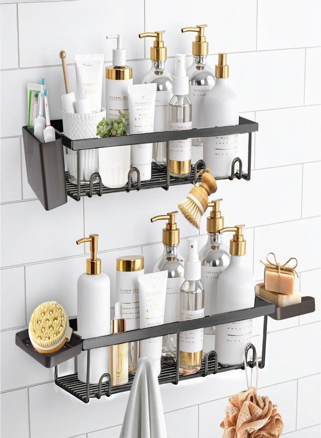 Sben Shower Caddy Adhesive, Rustproof Organizer, 5 Pack Rustproof Bathroom Shelves, Large Capacity No-Drill, Rack Storage Accessories with 2 Soap Dish, Toothbrush Holder and 8 Hooks Home Decor Black - Image 1