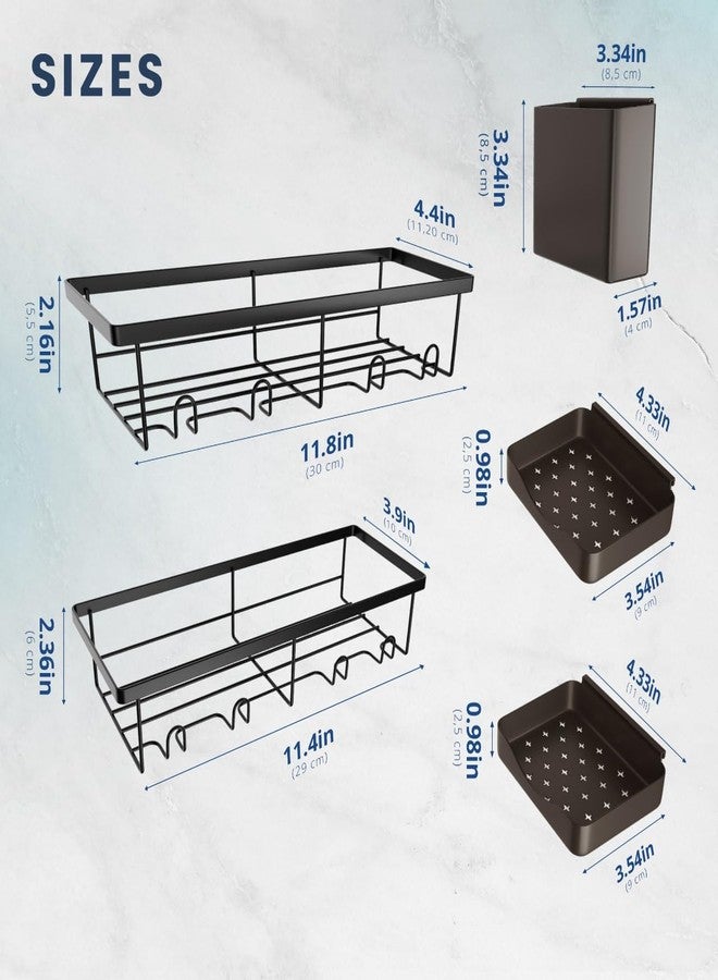 Sben Shower Caddy Adhesive, Rustproof Organizer, 5 Pack Rustproof Bathroom Shelves, Large Capacity No-Drill, Rack Storage Accessories with 2 Soap Dish, Toothbrush Holder and 8 Hooks Home Decor Black - Image 2