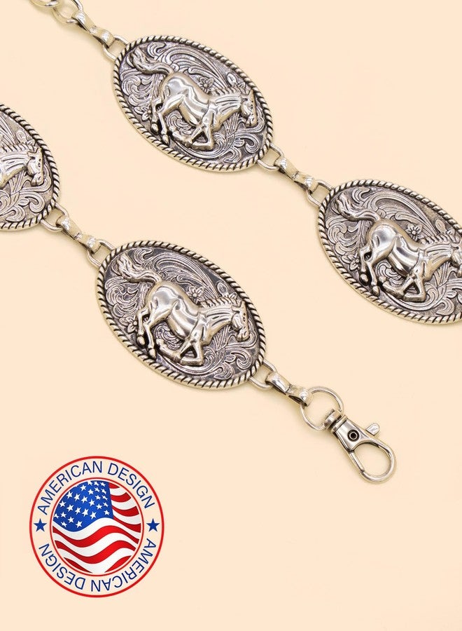 TOPACC Cowgirl Belts for Women Western Chain Belt Metal Concho Belt for Dresses Jeans Country Concert Outfit, B-silver, Length 45" (28"+extended chain 17") - Image 2