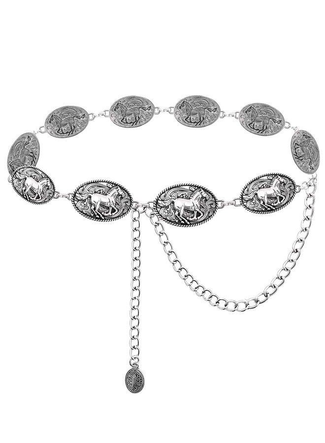 TOPACC Cowgirl Belts for Women Western Chain Belt Metal Concho Belt for Dresses Jeans Country Concert Outfit, B-silver, Length 45" (28"+extended chain 17") - Image 1