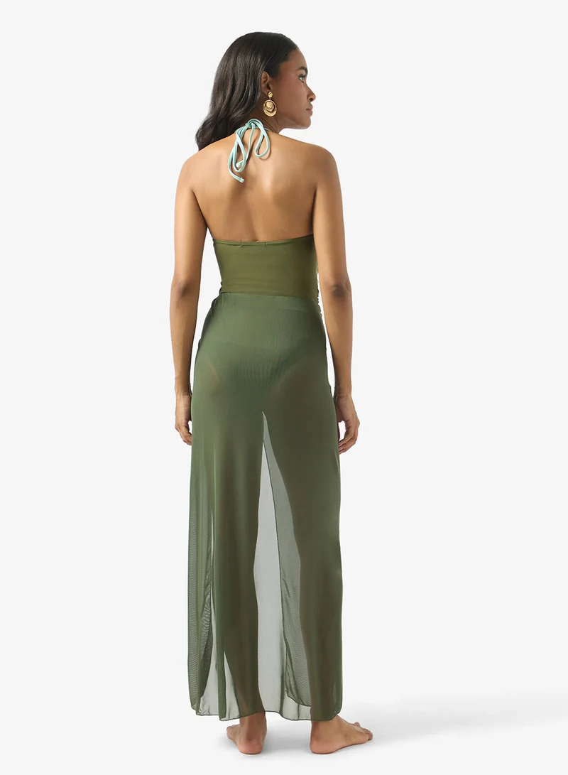 Soleira Halter Neck Ombre Swimsuit With Sarong