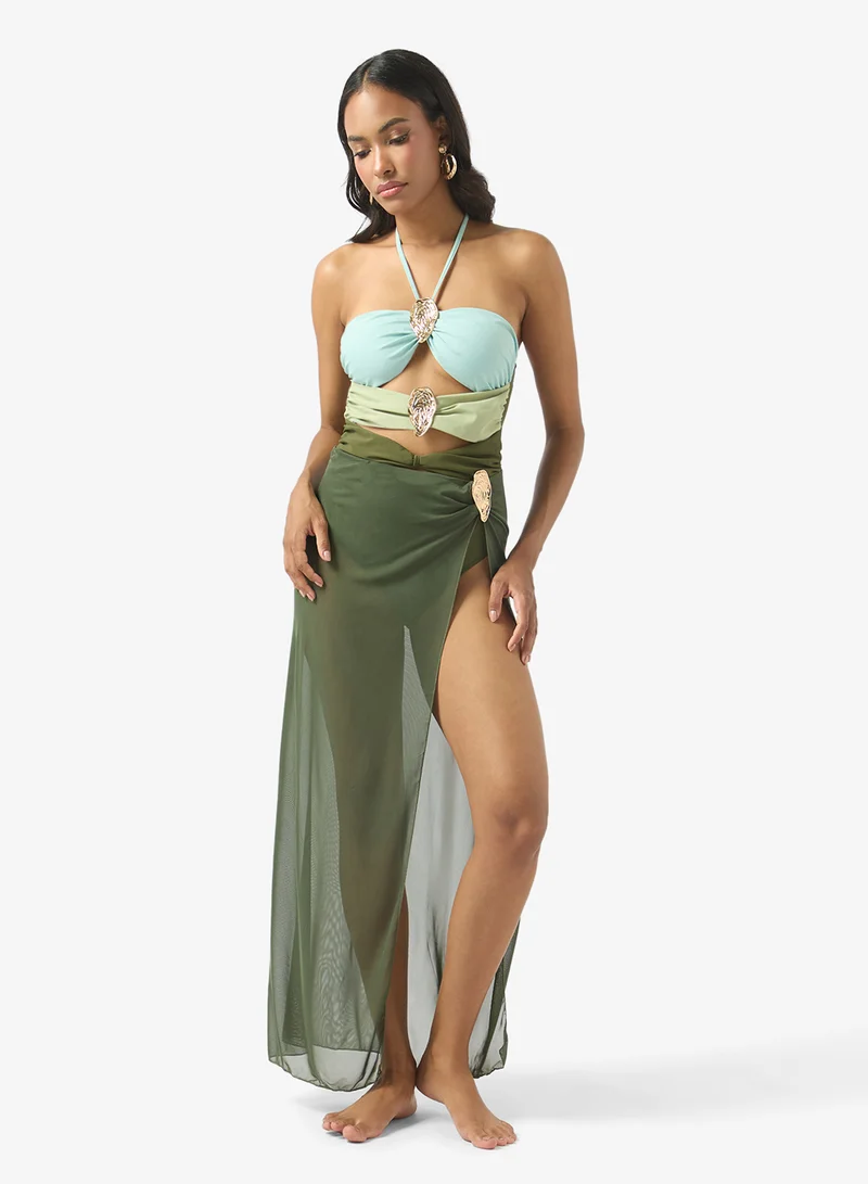 Soleira Halter Neck Ombre Swimsuit With Sarong