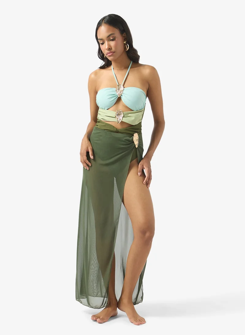 Soleira Halter Neck Ombre Swimsuit With Sarong