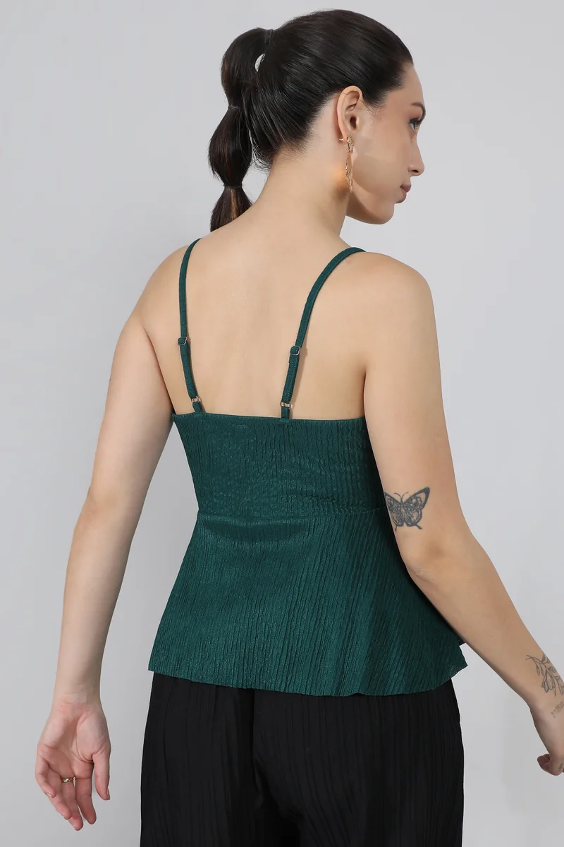Campus Sutra Women's Emerald Green Ripple Peplum Top