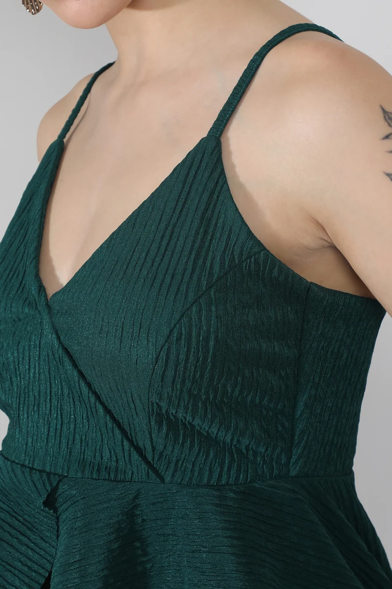 Campus Sutra Women's Emerald Green Ripple Peplum Top