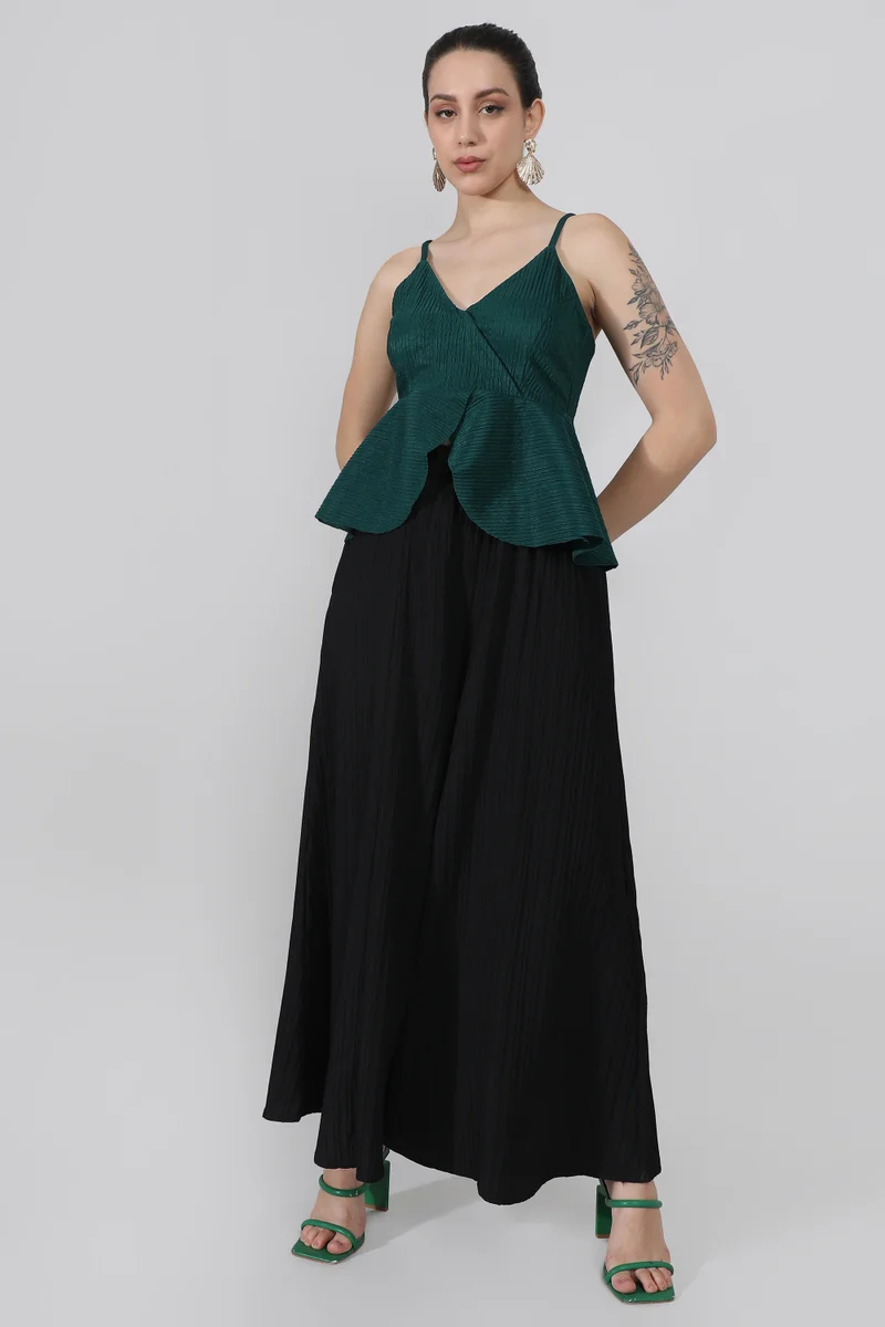 Campus Sutra Women's Emerald Green Ripple Peplum Top